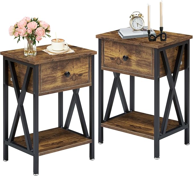 VECELO Nightstands Set of 2, Modern Bedside End Tables, Night Stands by VECELO