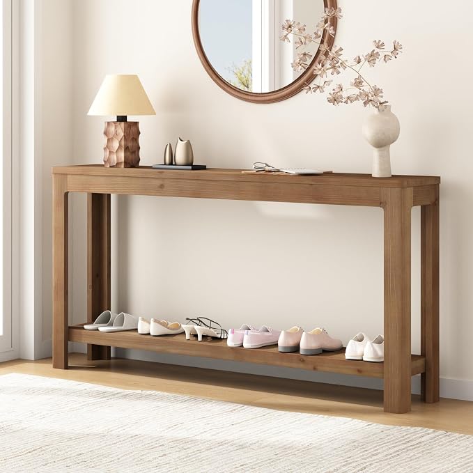 Solid Wood Console Table 63", Farmhouse Sofa Table - Image 7