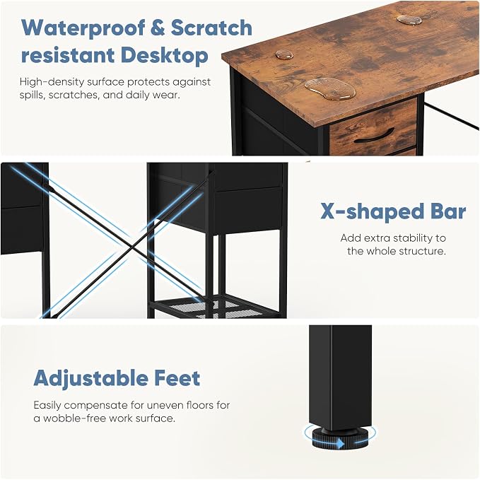 Sweetcrispy Computer Desk with Drawers, 55 Inch Home Office Bedroom Table with - Image 5
