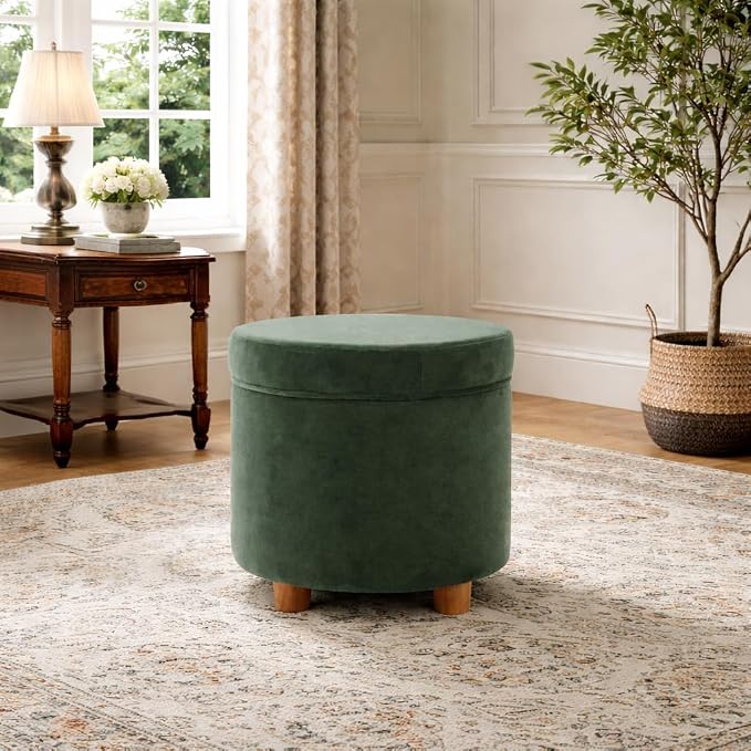 Homepop Home Decor | Upholstered Round Storage Ottoman | Ottoman - Image 4