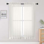 Sheer Ivory Curtains, Sheer Curtains 63 inch Length 2 Panels Set, Rod Pocket by OWENIE