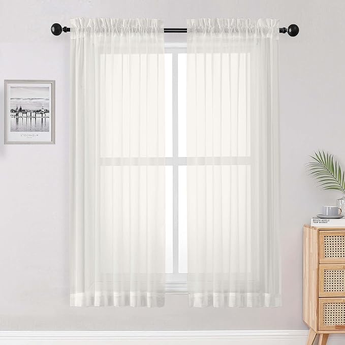 Ivory Sheer Curtains 72 Inches Long 2 Panels Set, Transparent Voile Sheer by OWENIE