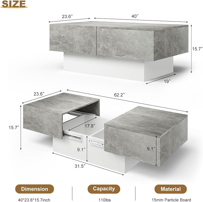 HedoAjim Coffee Table with Large Storage - Image 2