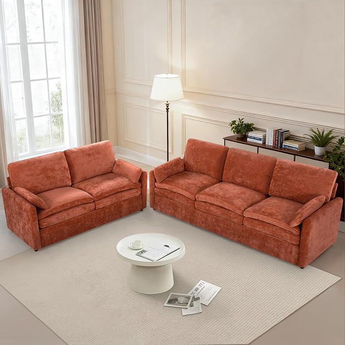 Classic Chenille Sofa Set with 2 Extra Armrest Pillows, Loveseat and 3-Seat - Image 4