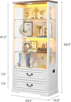 FREDEES Display Cabinet with Glass Doors, Tall Bookcase with 3 Color Lights and - Image 2