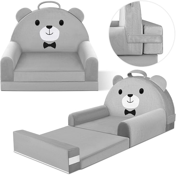 Kids Sofa Bed with Removable Washable Cover & Magic-Tape Backrest – Foldable by laapee