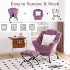 Lazy Chair with Ottoman, Large Purple Accent Chair with Ottoman and FA Throw - Image 5