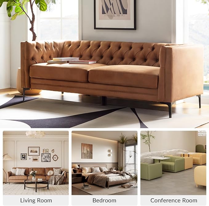 HULALA HOME 84" W Faux Leather Sofa Couch - Image 7