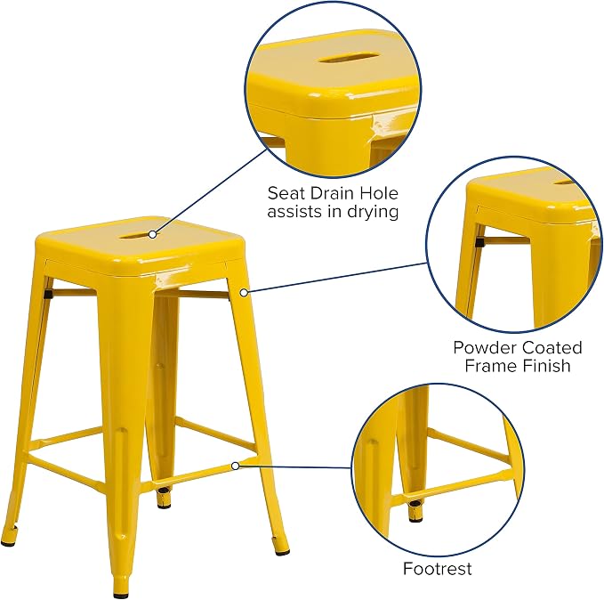Flash Furniture Lily 4 Pack Commercial Grade 24" High Backless Yellow Metal - Image 6