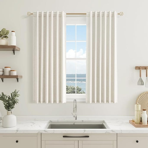 100% Blackout Linen Short Curtains by Guken