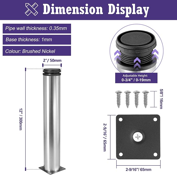 12 Inch Metal Furniture Legs Stainless Steel Adjustable Legs Silver Metal Legs - Image 5