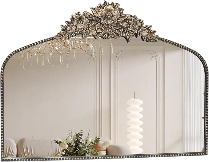Arch Antique Black Mirror, 40x30inch Baroque Style Vintage Mirror, Metal Frame by IPOUF