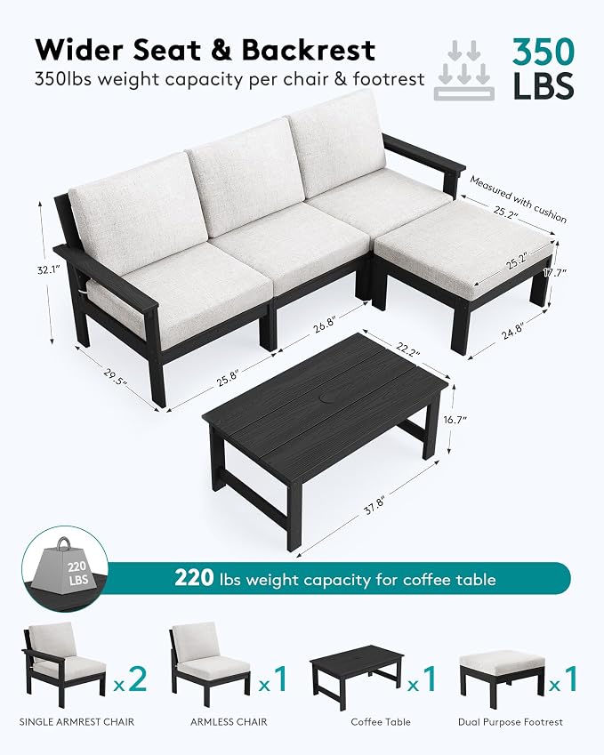 SERWALL Outdoor Sectional Sofa Set, 5-piece Outdoor Modula Couch Set - Image 2