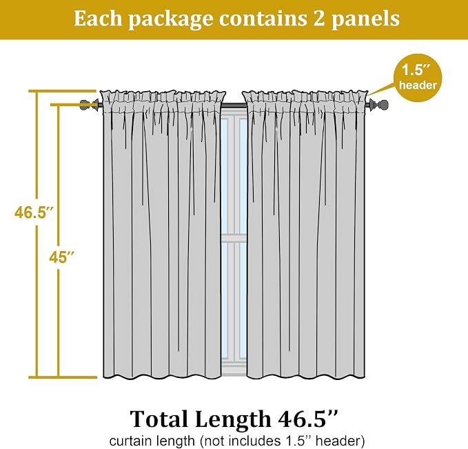 White Sheer Curtains, 45 inches Long, 2 Panels, Rod Pocket, Light Filtering - Image 4