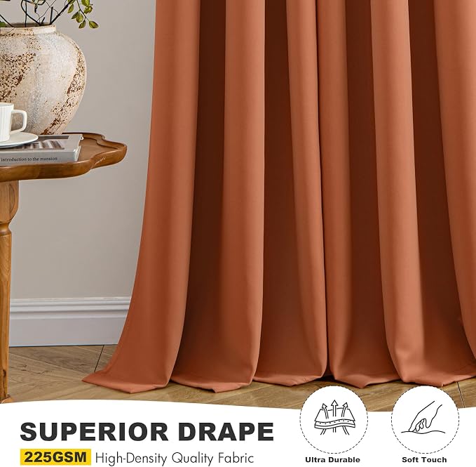MIULEE Fall Blackout Curtains for Bedroom 2 Panels 40 x 63 Inch Long Rust | - Image 5