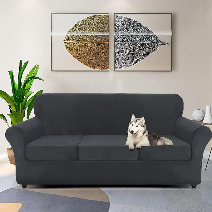 ZNSAYOTX Luxury Velvet Couch Cover 4 Piece Stretch Sofa Covers - Image 2