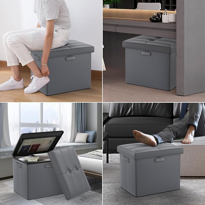DocSafe Storage Ottoman with Lock, Fireproof Folding Ottoman Foot Rest Stool - Image 4