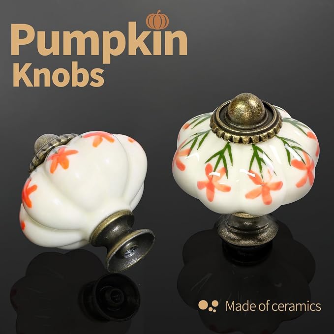 Ivory & Orange Pumpkin Knobs 6 Pack Ceramic Cabinet Knobs Vintage Drawer Pulls - Image 5