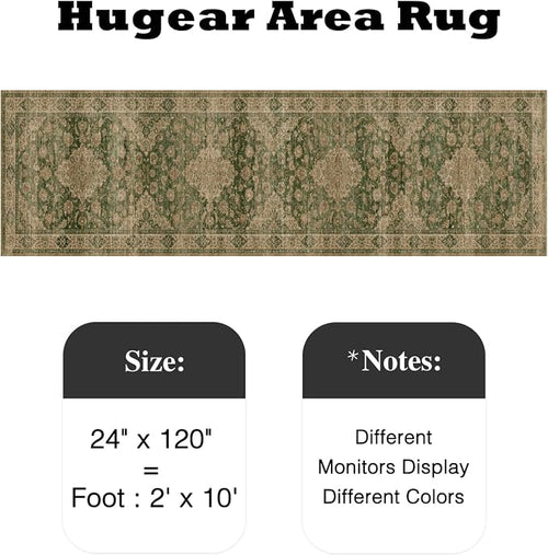 2x10 Green Retro Floral Washable Runner Rug - Image 2