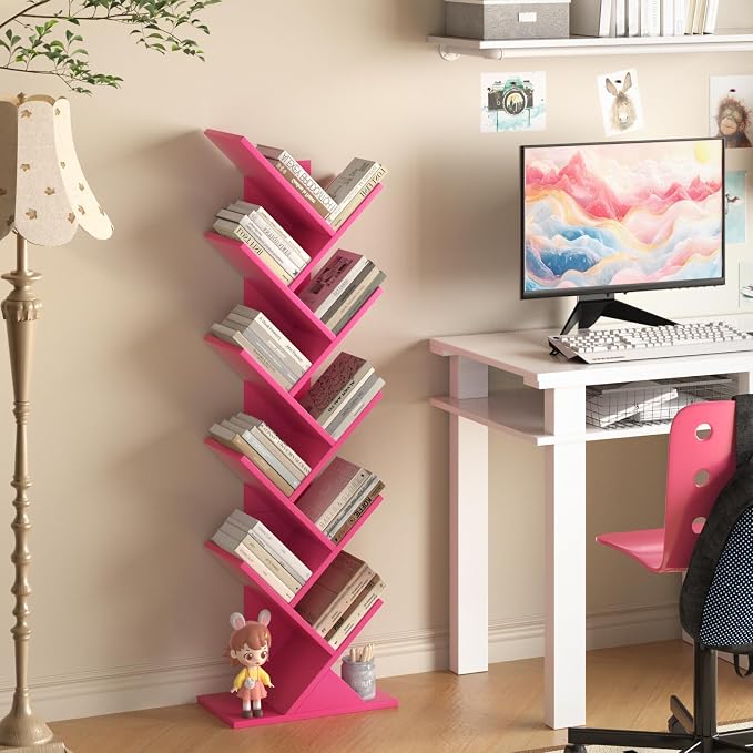SHEEPAM 10 Tier Tree Book Shelf, Floor Standing Wood Bookshelf - Image 7