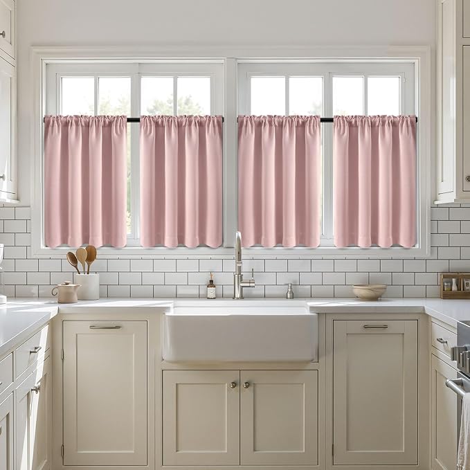 MIULEE 4-Panel 36 Inch Blackout Kitchen Tier Curtains Over Sink Light Pink | - Image 7