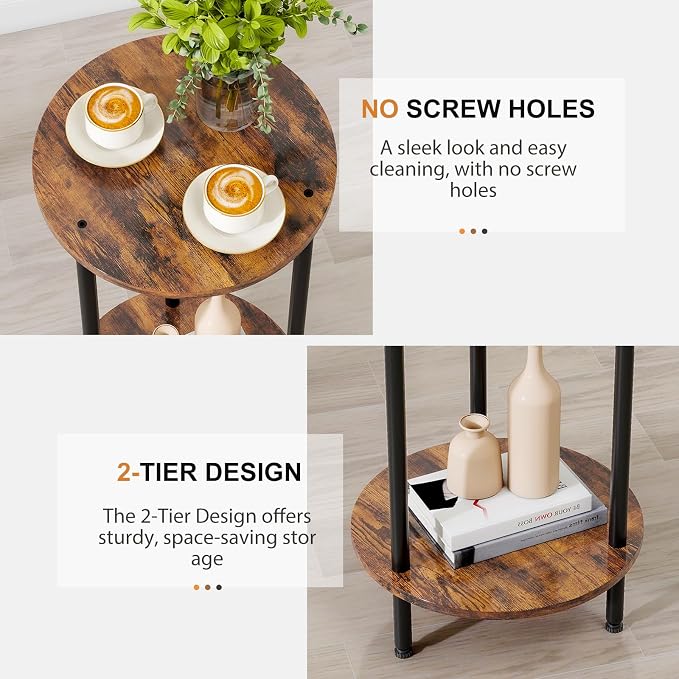 Small Round Side Table, 2-Tier Modern Accent/Bedside Table - Image 5
