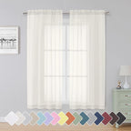 Simplebrand Ivory Sheer Curtains 63 Inch Length 2 Panels, Rod Pocket Solid by Simplebrand