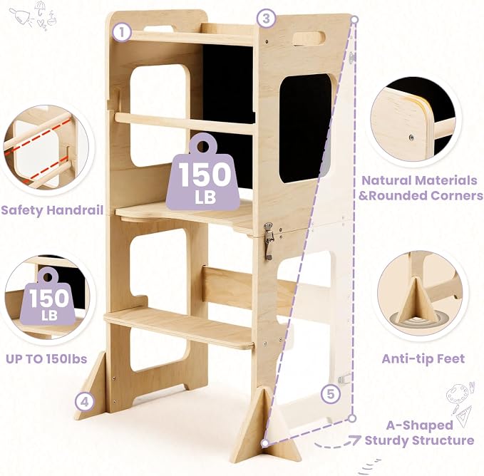 labebe Toddler Standing Tower for 12M+, Montessori Foldable Learning Standing - Image 3