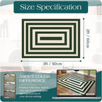 Front Door Mat Indoor Outside Entrance, 2x3 Green White Modern Rug | Non-Slip - Image 2