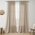 Sepia Beige Linen Curtains 84 Inch Length 2 Panels Set by Nanspring