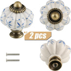Ivory & Blue Pumpkin Knobs 2 Pack Ceramic Cabinet Knobs Vintage Drawer Pulls - Image 2