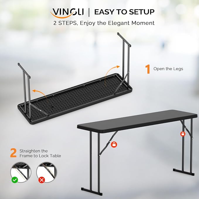 VINGLI 5 FT Narrow Folding Table, Home Work - Image 8