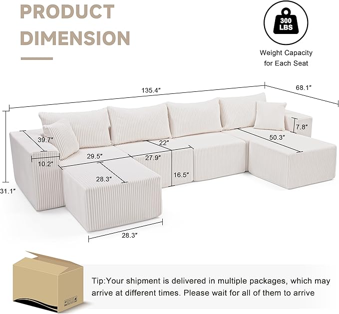 Weture 135.4" Cloud Couch Sectional, Modular Sectional Sofa - Image 3