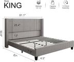 HOWE King Size Bed Frame with 50.8" Tall Wingback Headboard, Modern Corduroy - Image 2