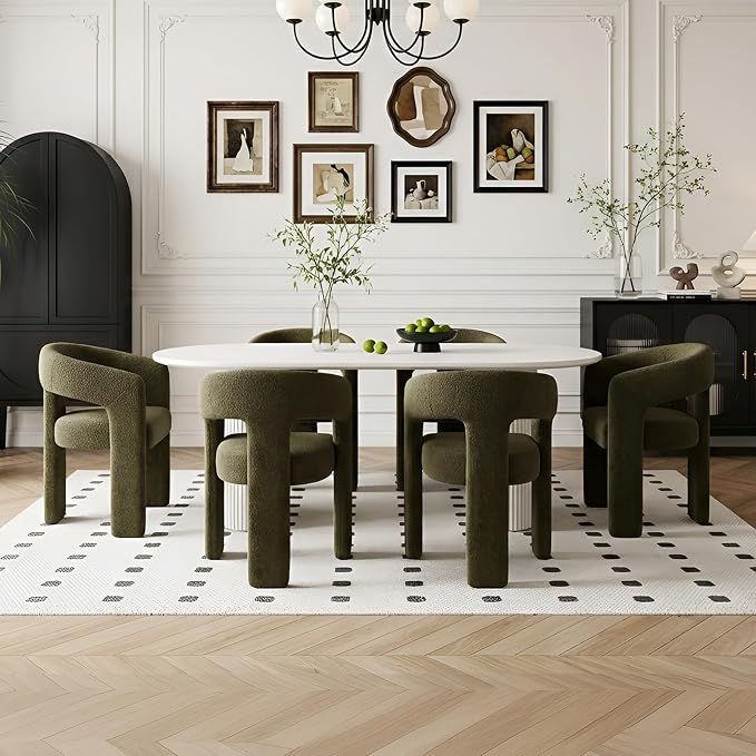 Modern Sherpa Dining Chairs Set of 6, Upholstered Barrel Chairs by QUINJAY