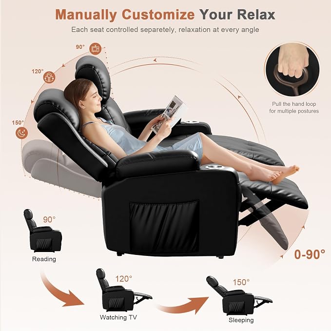 RV Loveseat Recliner Sofa, Oversized Massage Wall Hugger 3-Seater Recliners - Image 4