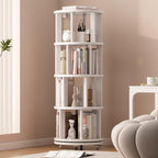 Muwuele Solid Wood Rotating Bookshelf on Wheels, 4 Tier, Round Revolving by Muwuele