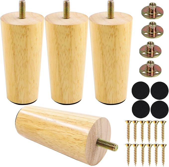 Yaliuliu 4 Inches Round Solid Wood Furniture Legs Set of 4, Natural Wooden by Yaliuliu