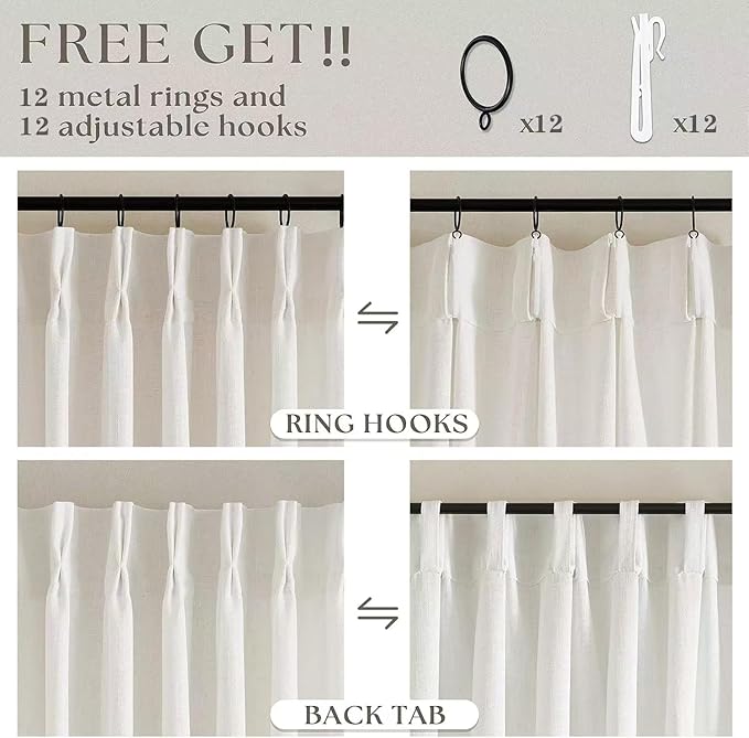 Natural Extra Wide 60 Inch Width Pinch Pleated 90 Inch Curtains | Thick Linen - Image 4
