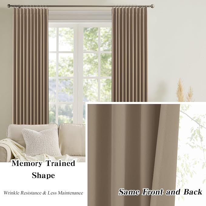 Extra Wide Pinch Pleated Blackout Living Room Bedroom Curtains, Triple Weave - Image 6