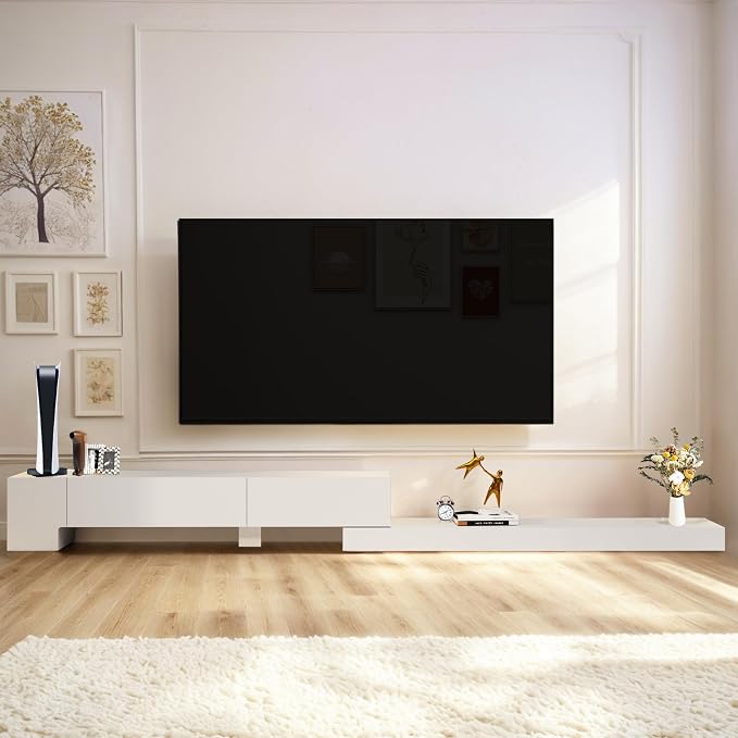Retractable TV Stand, Solid Wood Minimalist TV Shelf, Mid-Century TV Console - Image 8