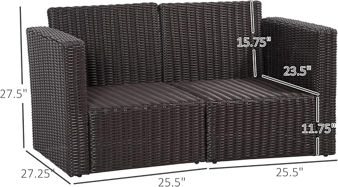 Outsunny 2 Piece Patio Wicker Corner Sofa Set, Outdoor PE Rattan Furniture - Image 3