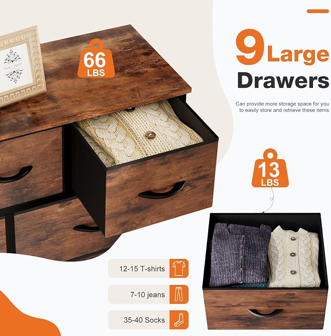 Sweetcrispy 9-Drawer Fabric Dresser Storage Tower - Image 6