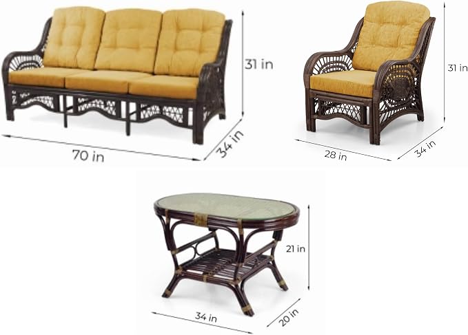 Malibu Lounge Set of 4: 2 Natural Rattan Wicker Chairs, Three-Seater Sofa - Image 5