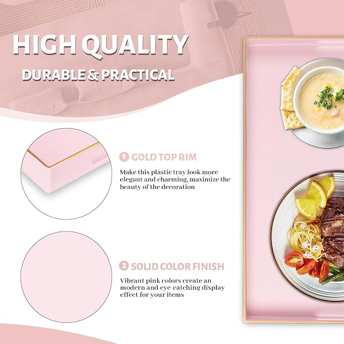 MAONAME Pink Serving Tray with Handles, Modern Decorative Tray - Image 4