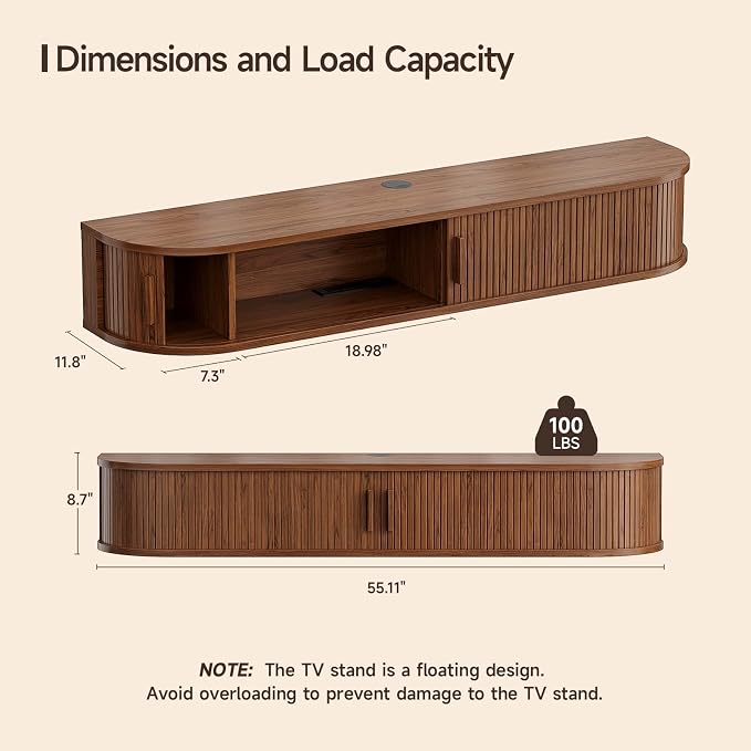 55" Floating TV Stand with Power Outlet - Image 2