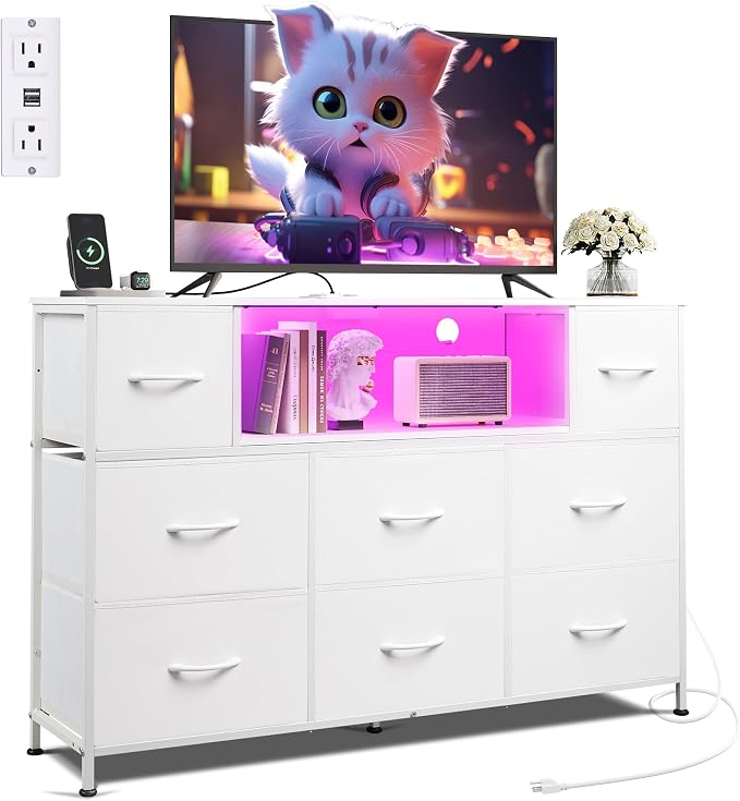 WLIVE White Dresser TV Stand for 45, 55 inch TV, Entertainment Center by WLIVE