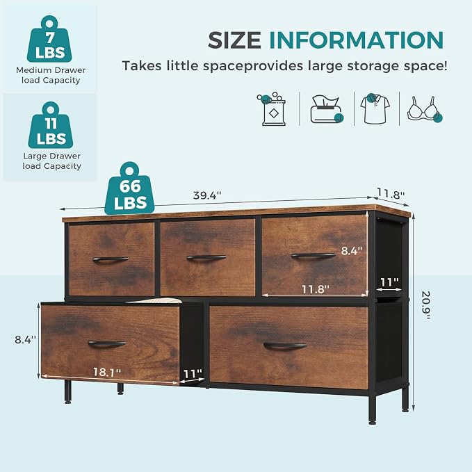 OLIXIS 5 Drawer Dresser for Bedroom, Closet Chest Organizer Furniture, TV Stand - Image 3