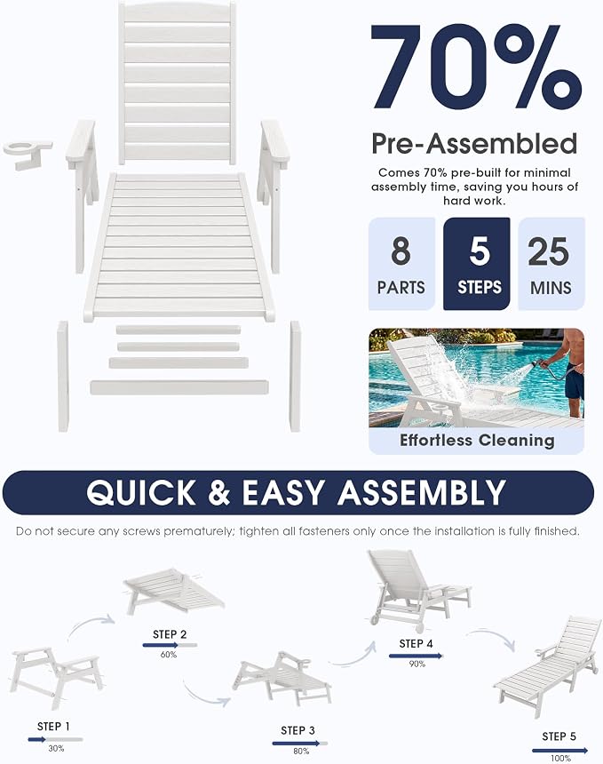 KINGYES HDPE Lounge Chair Outdoor Set of 4, Patio Chaise Lounge Recliner - Image 9