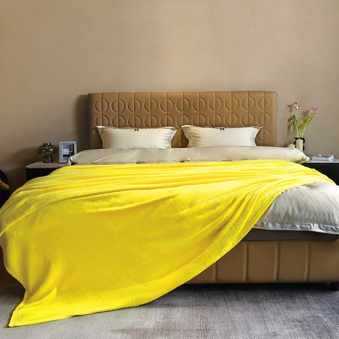 Yellow Fleece Plush Throw Blanket 50"x70"for Couch Sofa Fuzzy Cozy Flannel | - Image 2